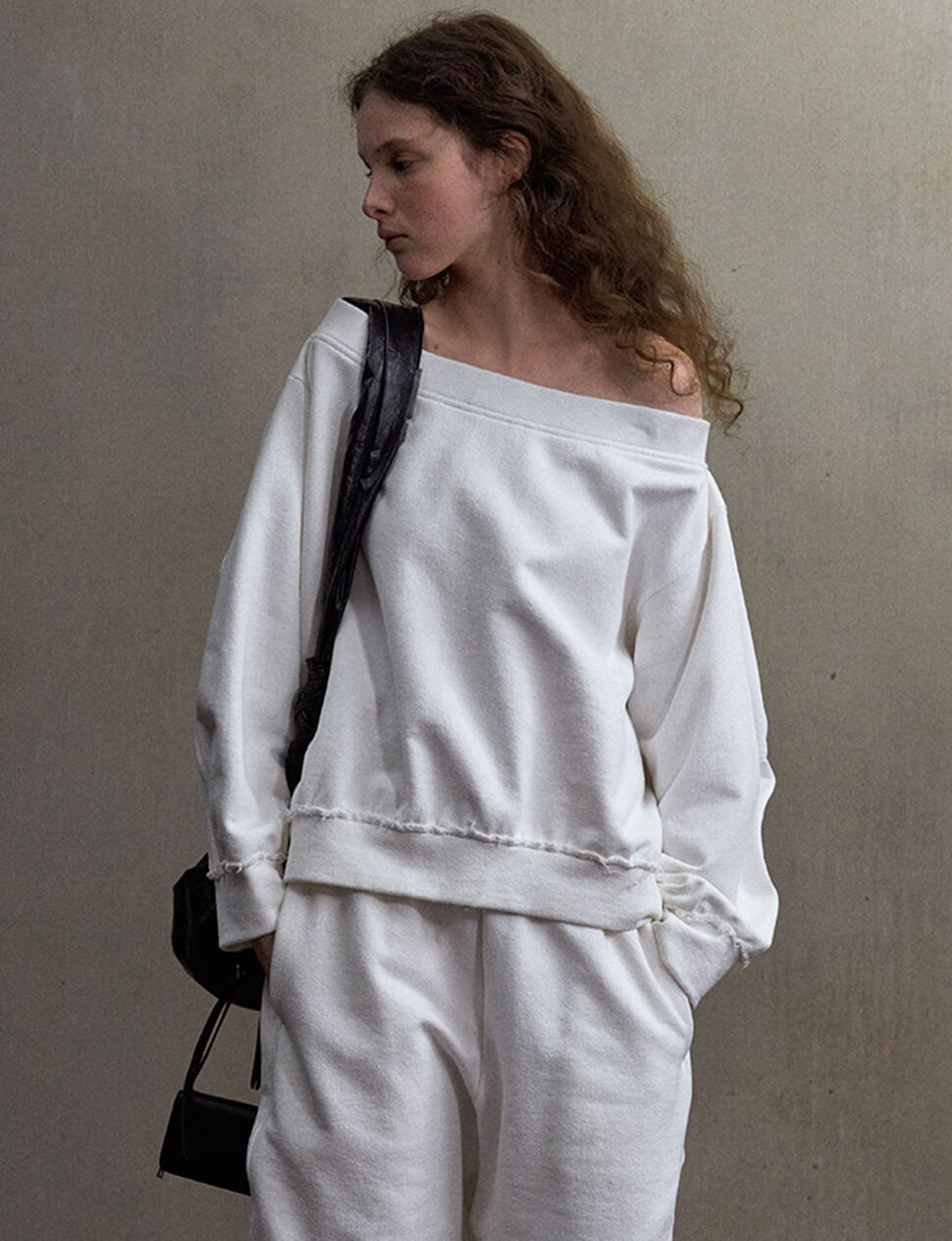 White Off-Shoulder Oversized Sweatshirt-PREORDER