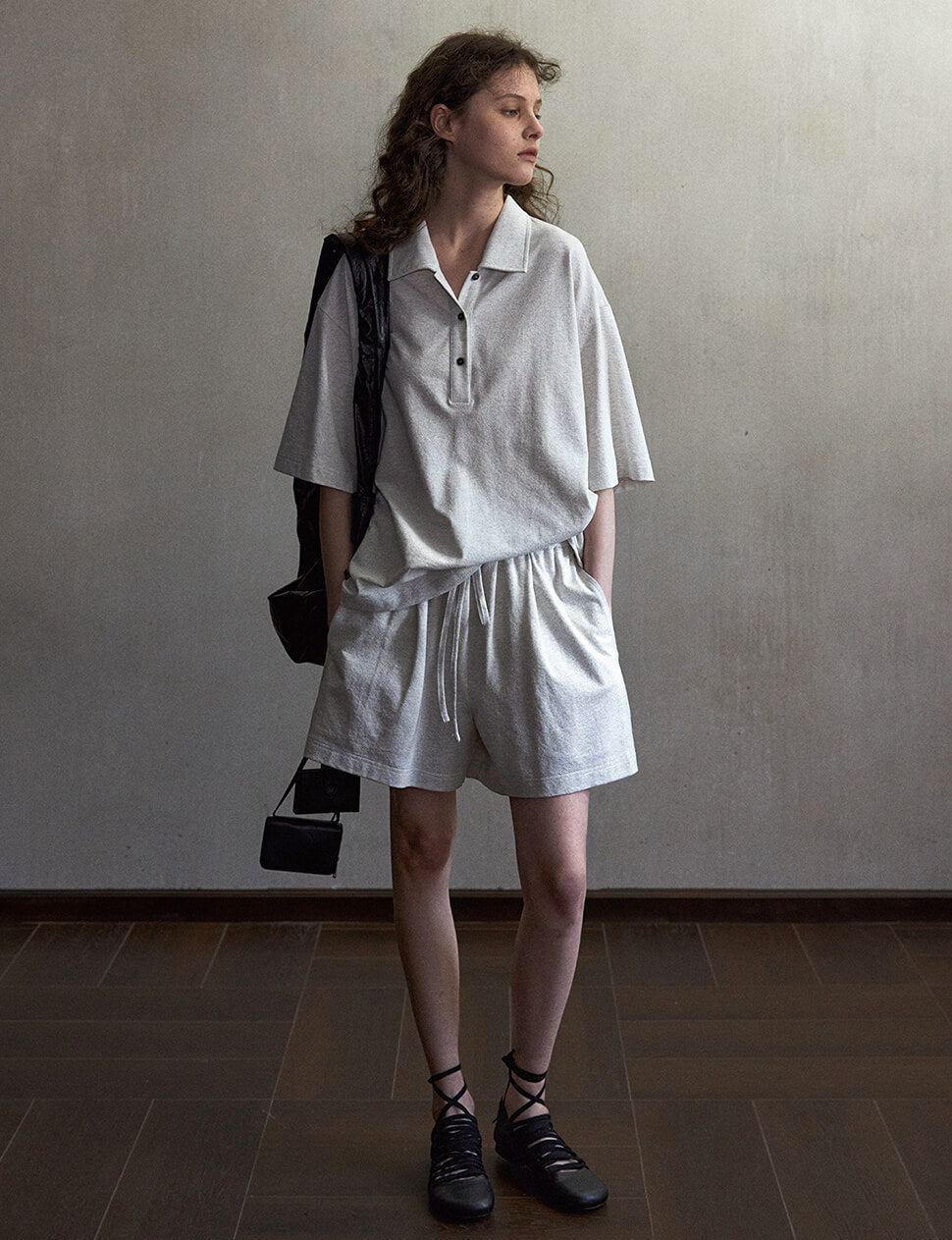 White Cotton Drawstring Shorts-PREORDER