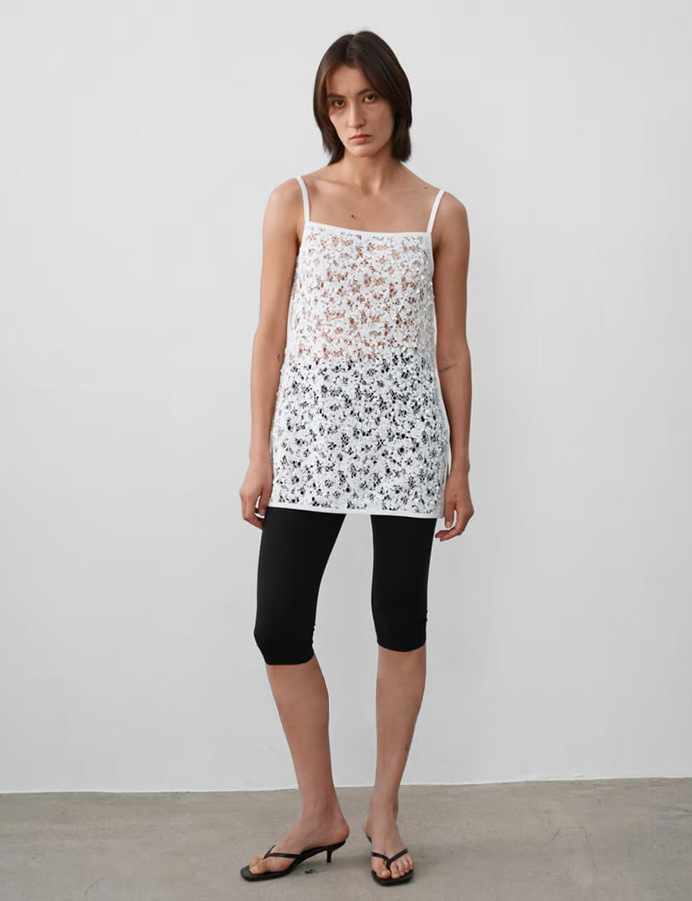 White Sequin Sheer Lace Cami Top-PREORDER