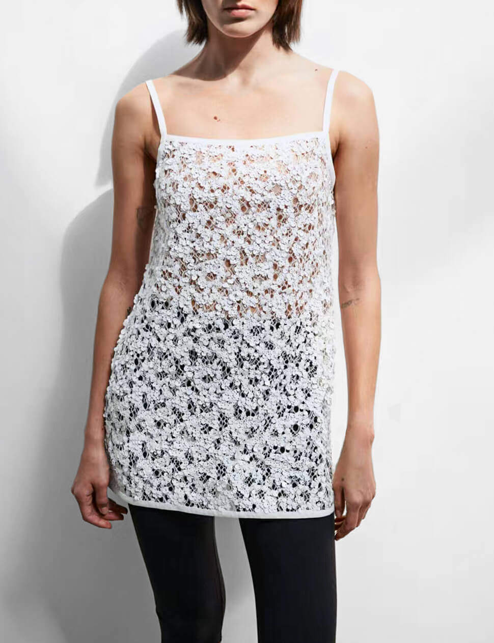 White Sequin Sheer Lace Cami Top-PREORDER