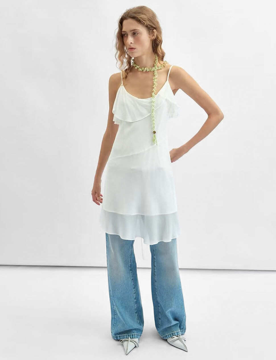The Layered Ruffle Semi-Sheer Slip Dress-PREORDER