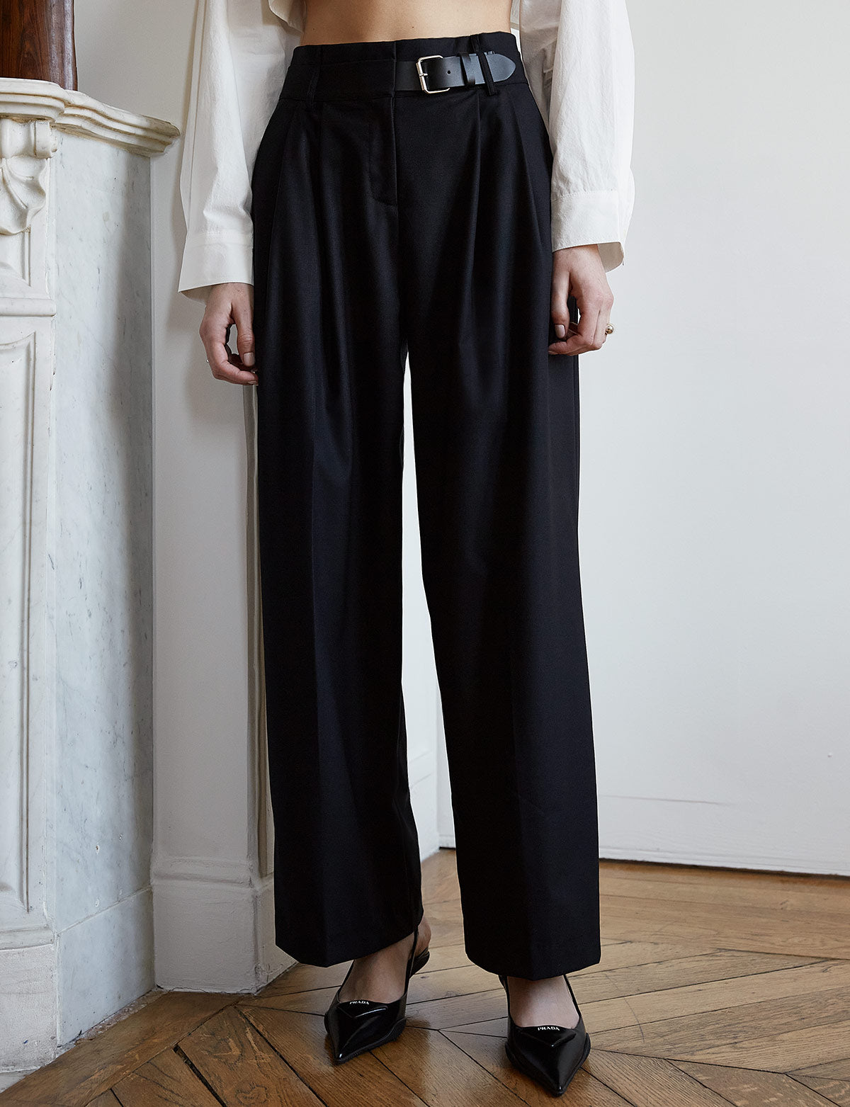 Black Belted Wide Leg Pants-BESTSELLER