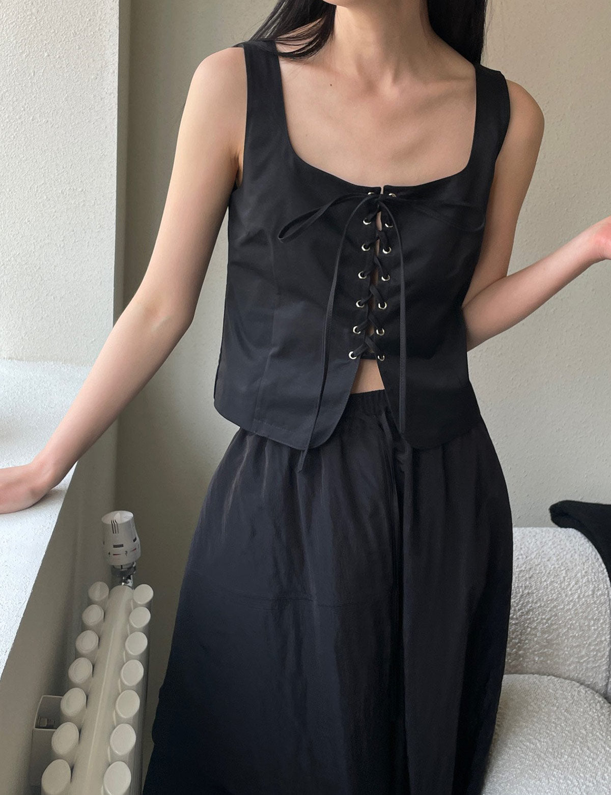 Black Corset Lace Up Top-BESTSELLER