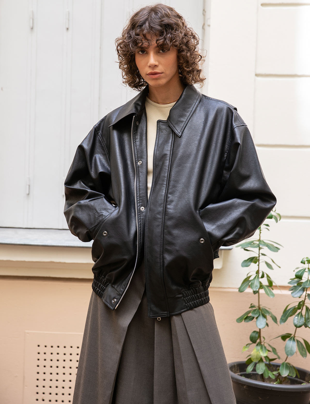 Pixie Market Nash Oversized Leather Bomber Jacket