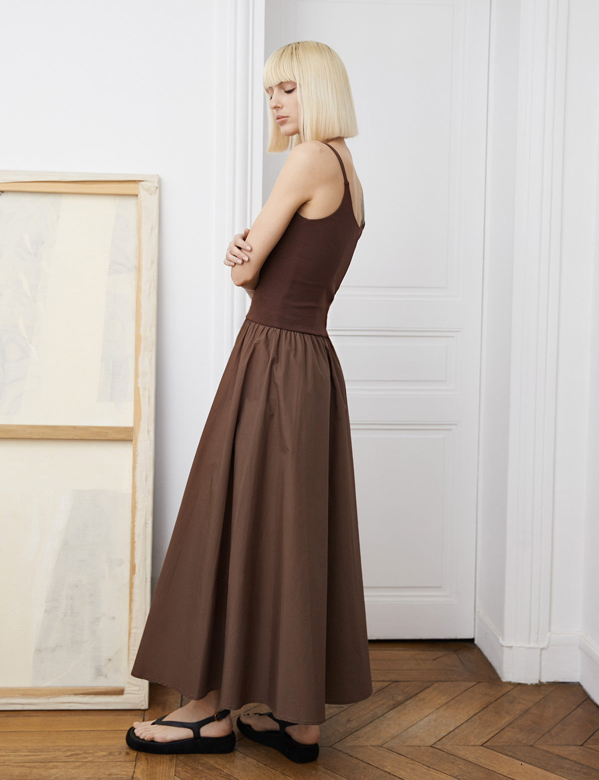 Bea Combination Maxi Dress in Brown L Bea Combination Maxi Dress in Brown L