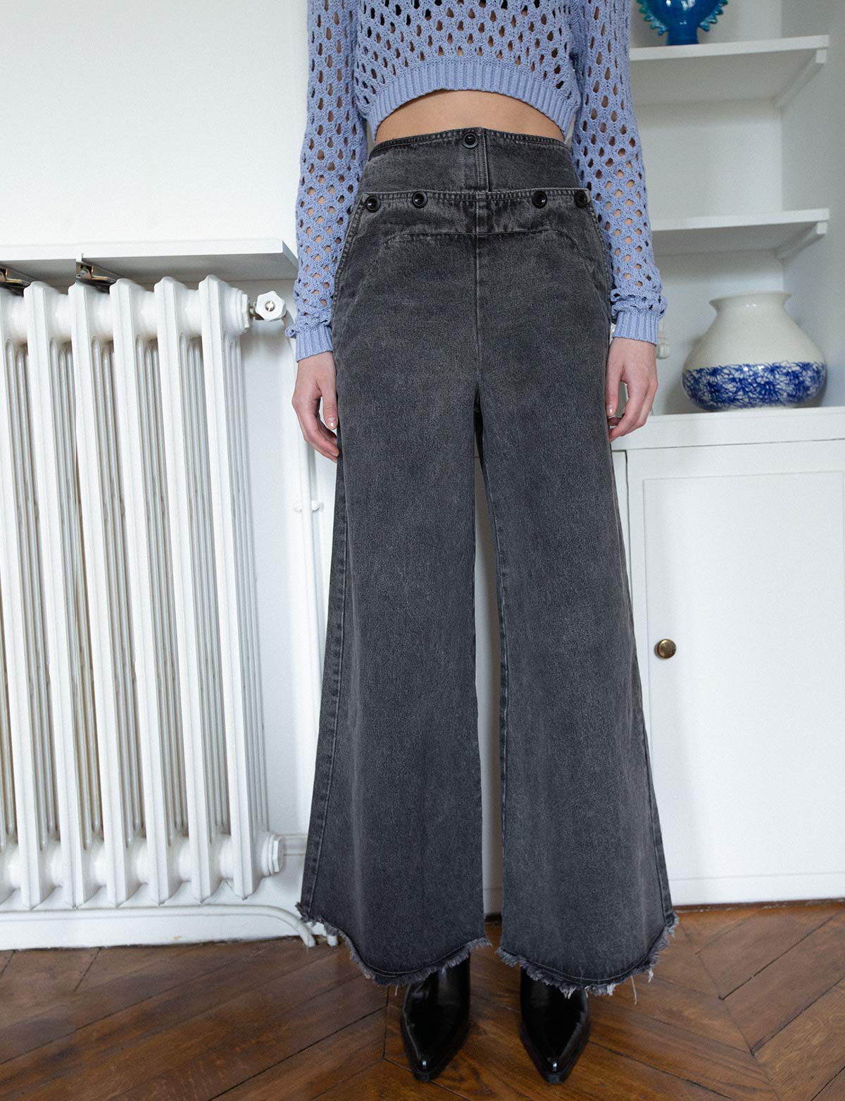 Washed Black Wide-Leg Jeans