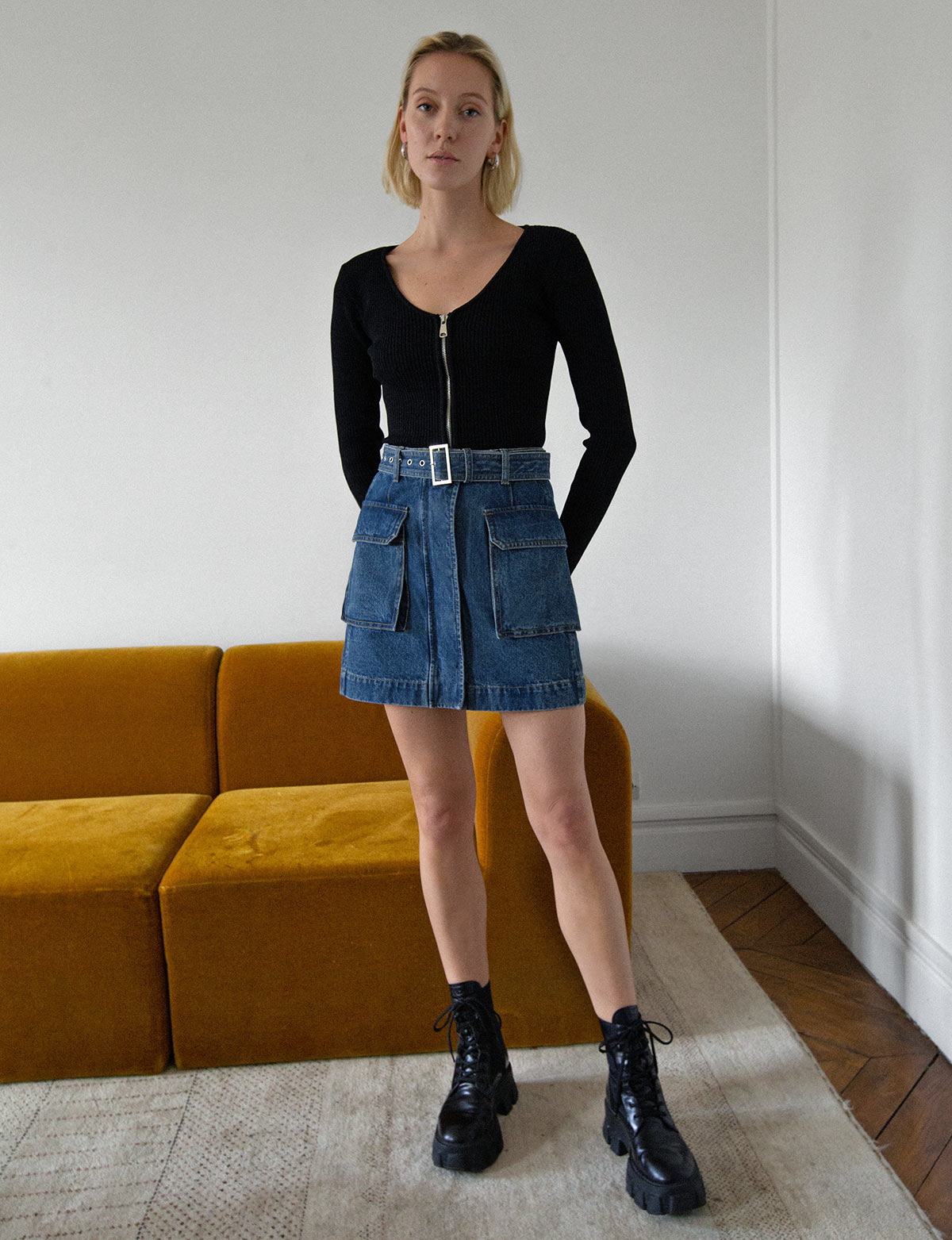 AR Denim Cargo Pocket Skirt