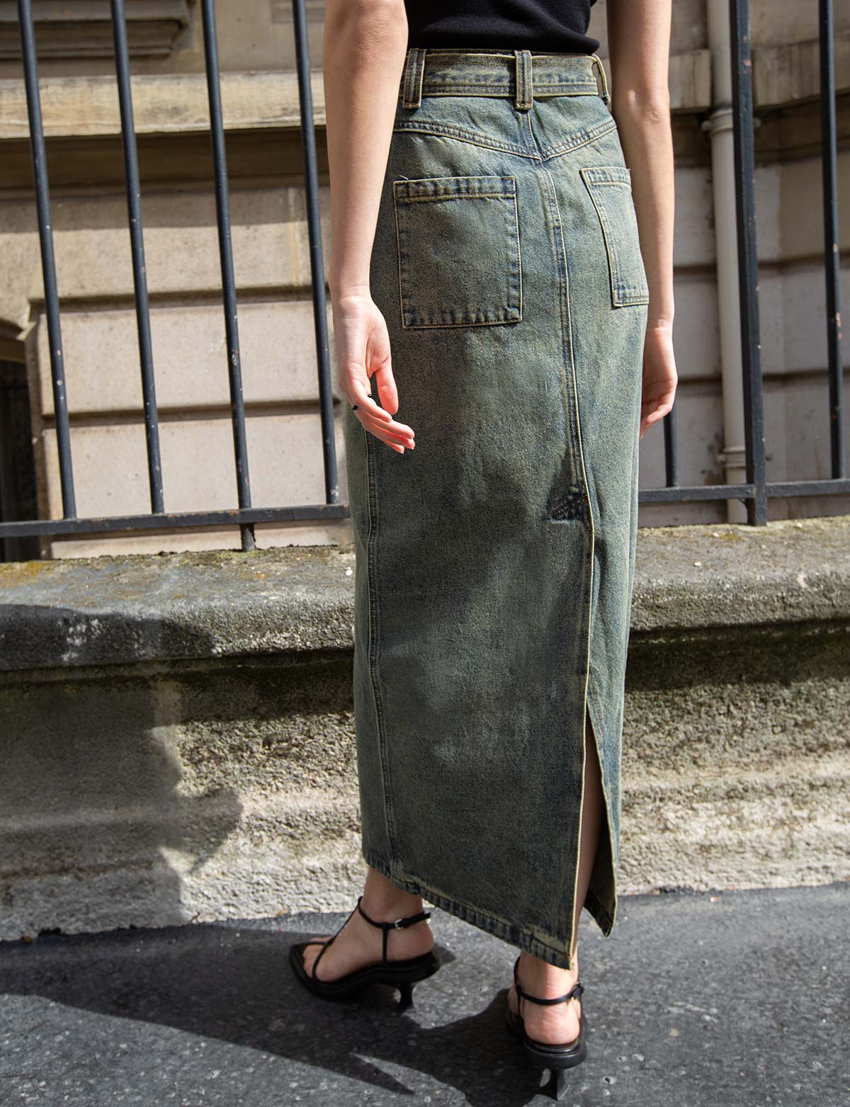 Dirty Denim Belted Maxi Skirt -BESTSELLER